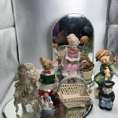 Vinatge Figurines and 2 mirror stands