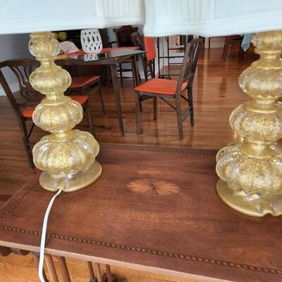 Pair Mid Century Hand Blown Murano  Barovier & Tosso Table Lamps W/Finials