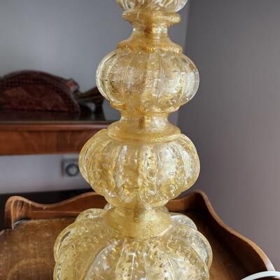 Pair Mid Century Hand Blown Murano  Barovier & Tosso Table Lamps W/Finials