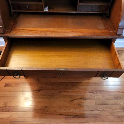 1800's Antique Roll Top Cylinder Desk with Chair 37wx23Dx65H