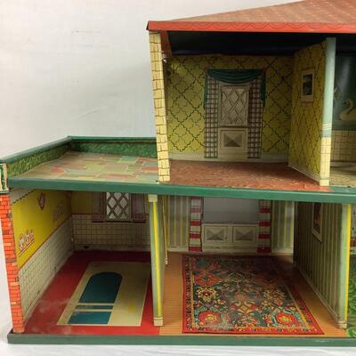 5219 Vintage T.Cohn Inc Tin Litho Large 2 Story Dollhouse