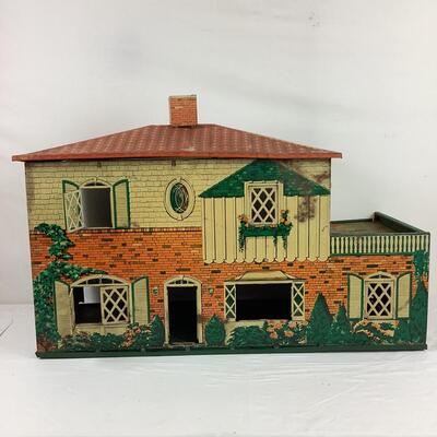 5219 Vintage T.Cohn Inc Tin Litho Large 2 Story Dollhouse