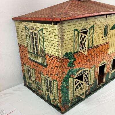 5219 Vintage T.Cohn Inc Tin Litho Large 2 Story Dollhouse