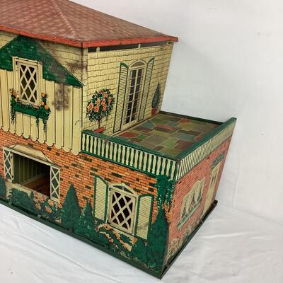 5219 Vintage T.Cohn Inc Tin Litho Large 2 Story Dollhouse
