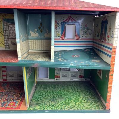 5219 Vintage T.Cohn Inc Tin Litho Large 2 Story Dollhouse