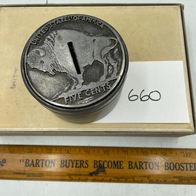 Tin and pewter Buffalo trinket box/bank