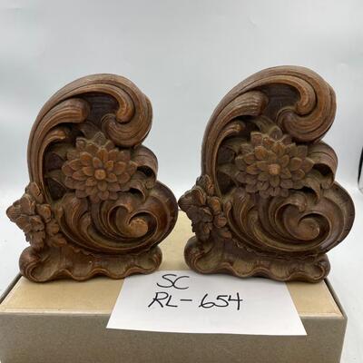 Wooden carved art noveau bookends