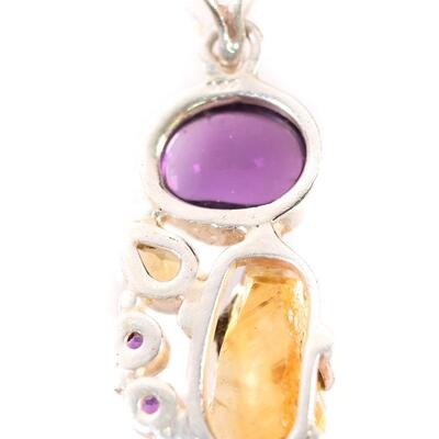2 PC Sterling Citrine & Amethyst Pendant & Ring, Size 8.25