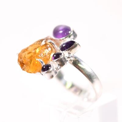 Sterling Citrine, Iolite & Amethyst Ring, Size 8.25