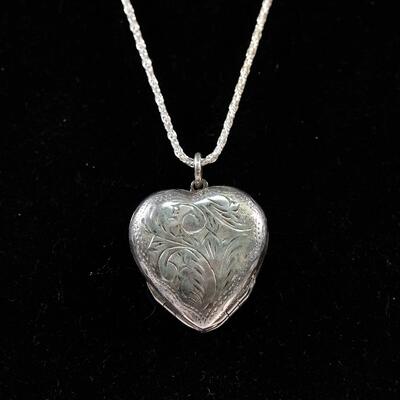 Sterling Rope Chain Necklace with Heart/Clover Locket