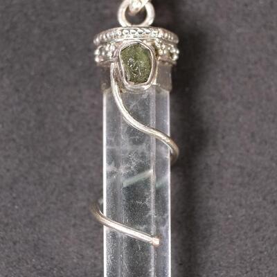 Sterling Moldavite & Quartz Point Pendant