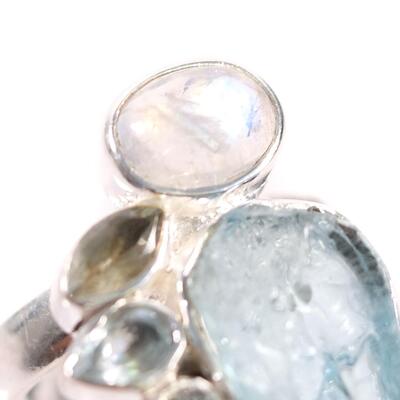 Sterling Topaz, Aqua & Moonstone Ring, Size 7