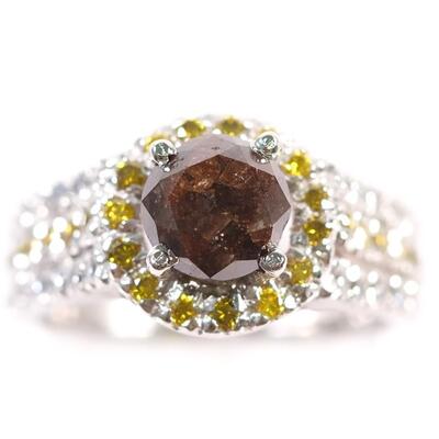 Custom Sterling Brown Diamond & Yellow Diamond Ring, Size 7