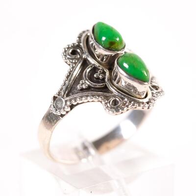 Sterling Double Gaspeite Gemstone Ring, Size 8