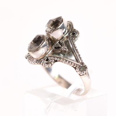 Sterling Double Raw Quartz Ring, Size 9