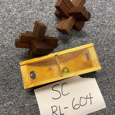 Marble game and 2 wood puzzles