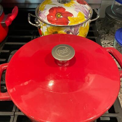 Food Network Cast Iron Dutch Oven and Floral Pasta Pot