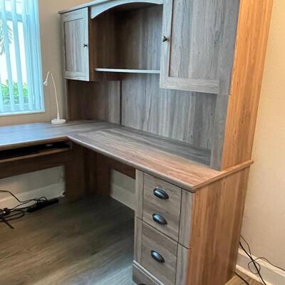 L Shaped Computer Desk with top cabinets