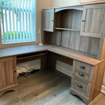 L Shaped Computer Desk with top cabinets