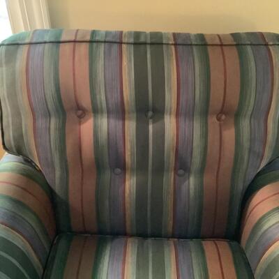 Striped reupholstered chair with cover if desired