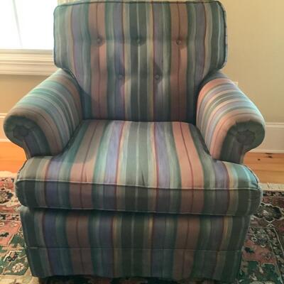 Striped reupholstered chair with cover if desired