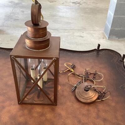 Copper & glass light fixture, nautical feel to this hanging light