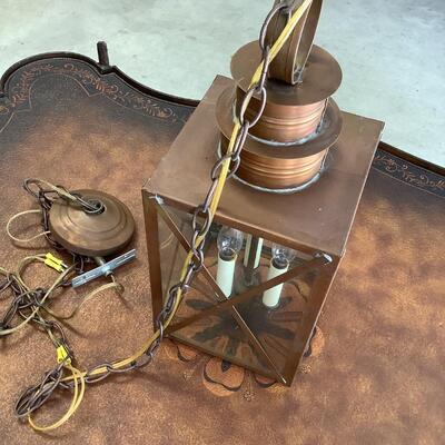 Copper & glass light fixture, nautical feel to this hanging light