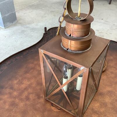 Copper & glass light fixture, nautical feel to this hanging light