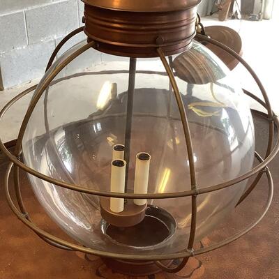 Glass & copper light fixture round with nautical feel