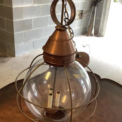 Glass & copper light fixture round with nautical feel