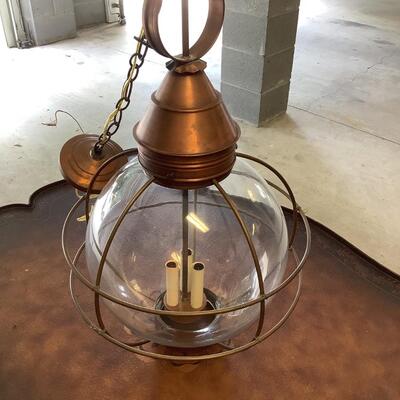 Glass & copper light fixture round with nautical feel