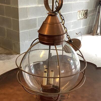 Glass & copper light fixture round with nautical feel