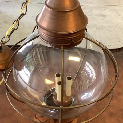 Glass & copper light fixture round with nautical feel