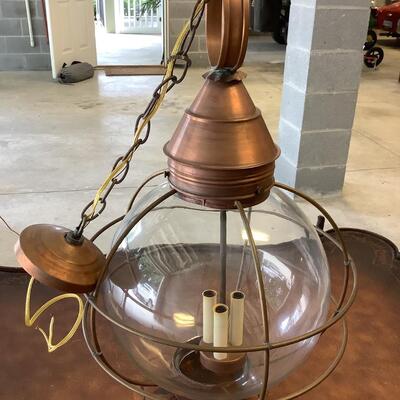 Glass & copper light fixture round with nautical feel