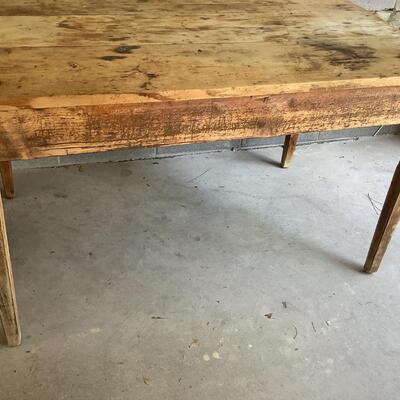 Vintage wooden table, 2 drawers, metal pulls, dowel joints, sturdy