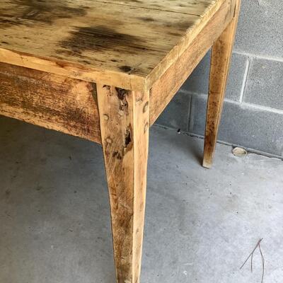 Vintage wooden table, 2 drawers, metal pulls, dowel joints, sturdy