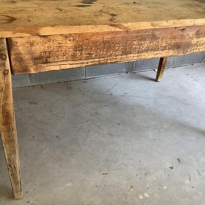 Vintage wooden table, 2 drawers, metal pulls, dowel joints, sturdy