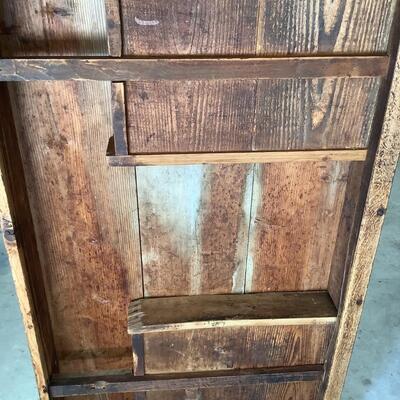 Vintage wooden table, 2 drawers, metal pulls, dowel joints, sturdy