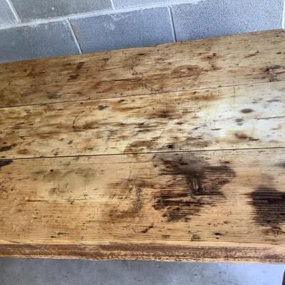 Vintage wooden table, 2 drawers, metal pulls, dowel joints, sturdy