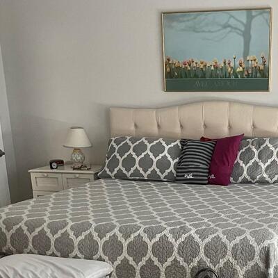 King Size Bed with ivory color headboard
