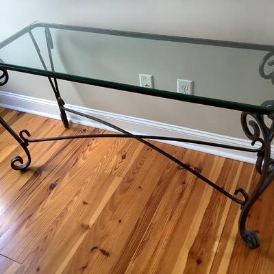 Wrought iron & glass top console/sofa table