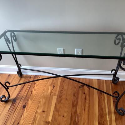 Wrought iron & glass top console/sofa table