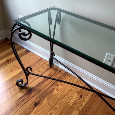Wrought iron & glass top console/sofa table