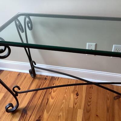 Wrought iron & glass top console/sofa table