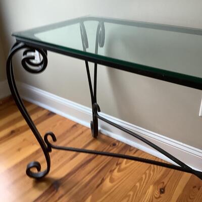 Wrought iron & glass top console/sofa table