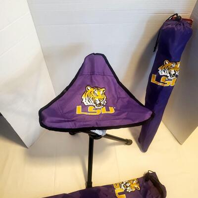 2 New LSU Folding Tripod Chairs with Carrying Bags