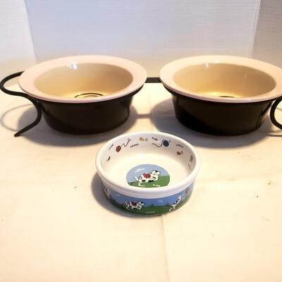 Diva Pet Food Bowls with Stand in Pink & Black + Small Bowl