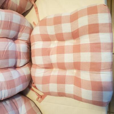 4 New Chair Cushions - Pink and White Checkers