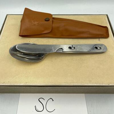 Boy Scout knife,spoon & fork set, Wisconsin and South Dakota shapes
