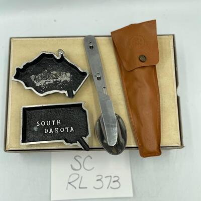 Boy Scout knife,spoon & fork set, Wisconsin and South Dakota shapes